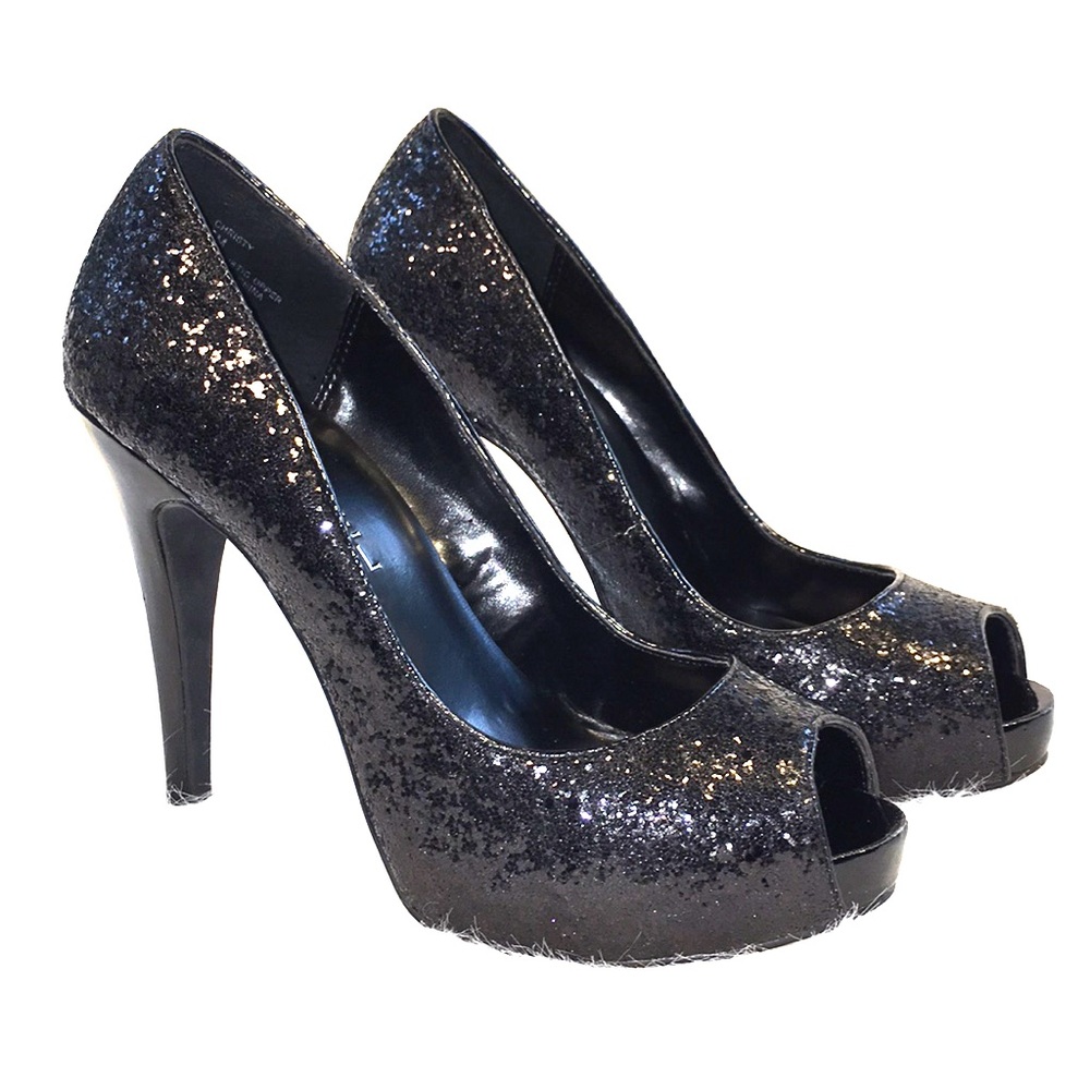 Michael Shannon Black Glitter 4-3/4” PeepToe Heels